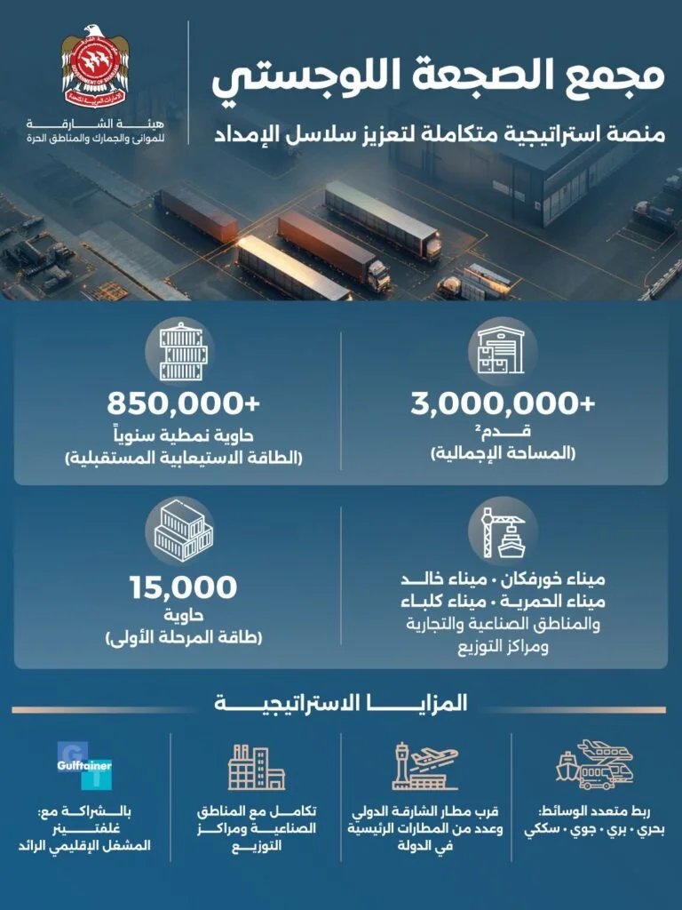 مجمع الصجعة اللوجستي يعزز مكانة الشارقة مركزاً إقليمياً بطاقة 850 ألف حاوية سنوياً